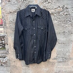 Ely Cattleman Men's Striped Western Cowboy Retro Casual Snap Button Shirt M